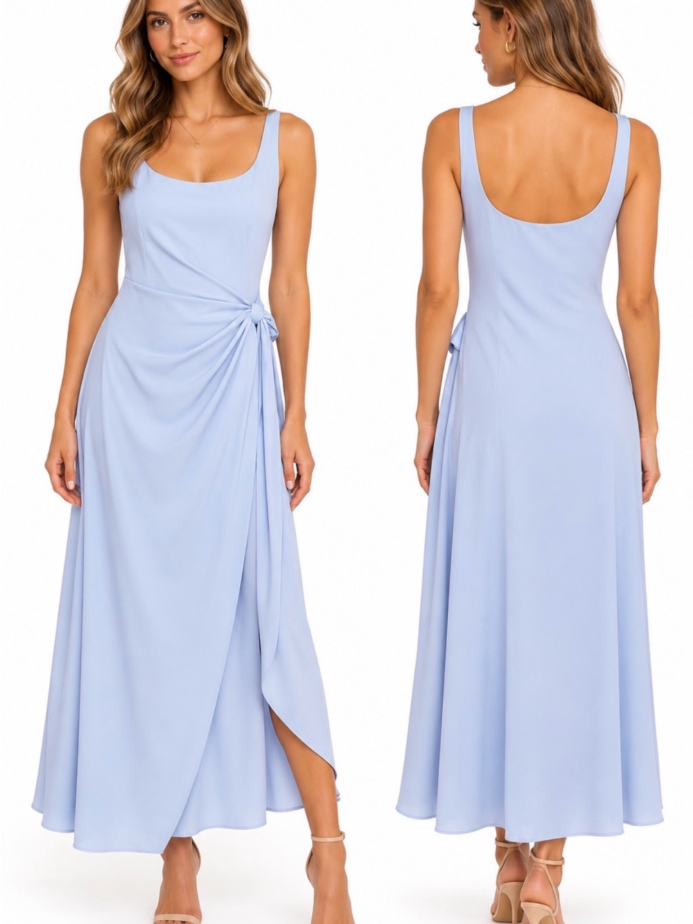 Petal + Pup NWT Powder Blue Side Knot Draped Midi Dress Size S